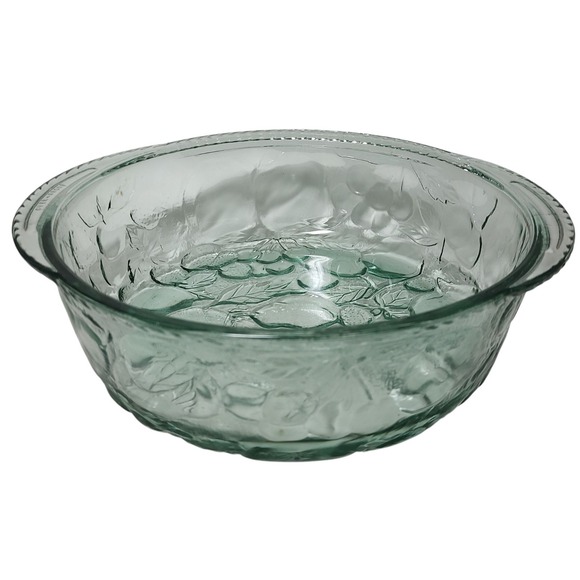 Vintage Libbey Orchard Fruit Round Casserole Dish Clear Glass Oven Proof Handles - Picture 1 of 12